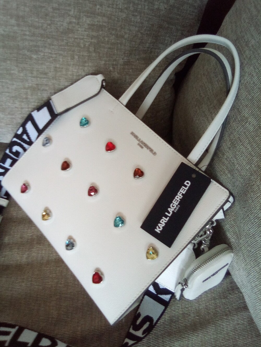 Karl Lagerfeld White Satchel w/Hearts